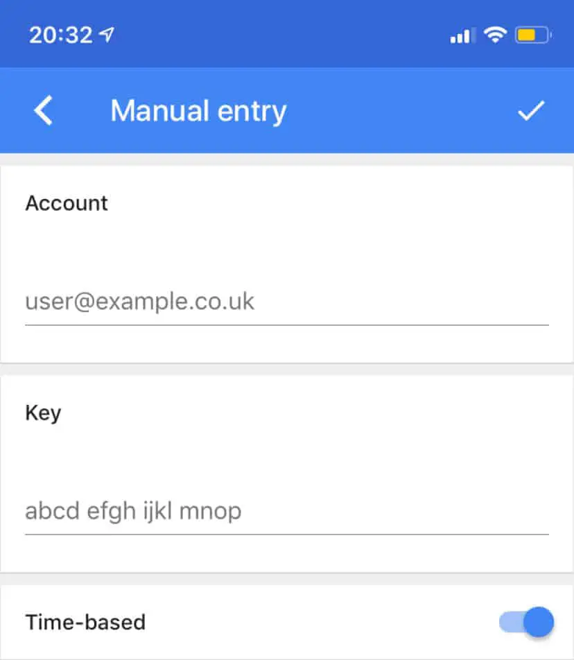 Manually Entering Google Authenticator Codes