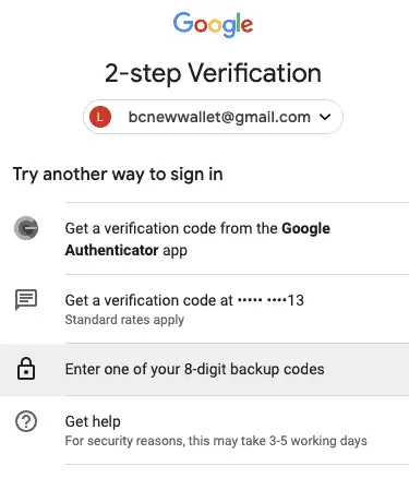 2 Step Verification Try Another Way Options