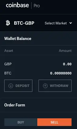 Coinbase Pro BTC to GBP Sell Order