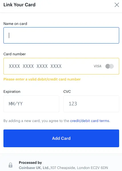 Buy Bitcoin wtih credit/debit card