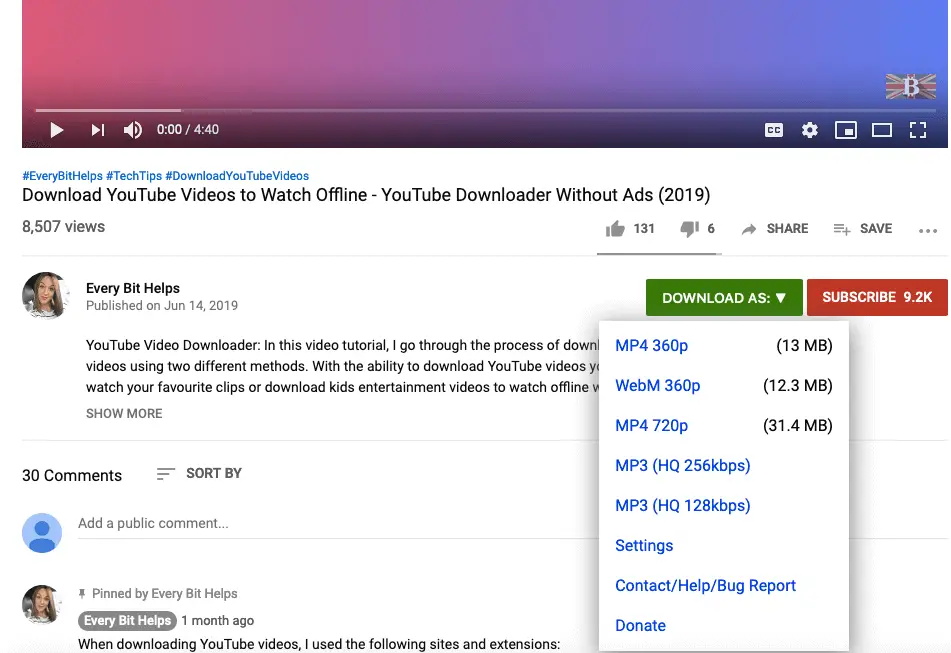 YouTube Video Download Icon in Firefox