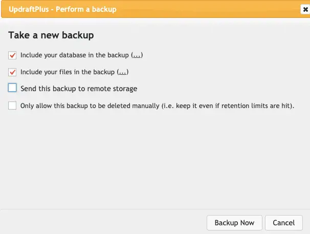 Creating your backup with Updraft