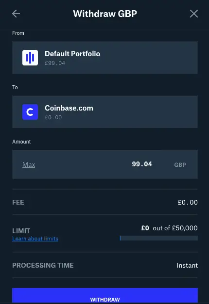 withdraw from Coinbase Pro