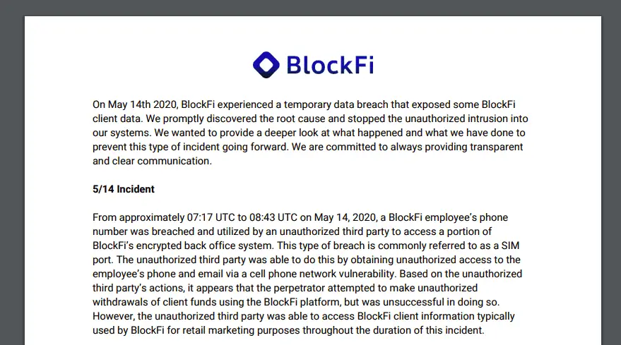 Blockfi Hack incident report