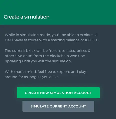 Defi Saver Simulation Mode Test Account