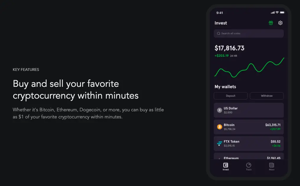 FTX App crypto management and tracking