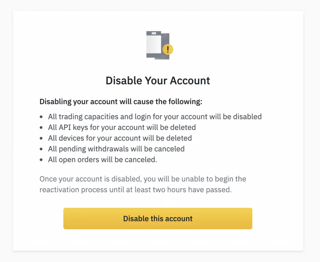 How to disable Binance Account