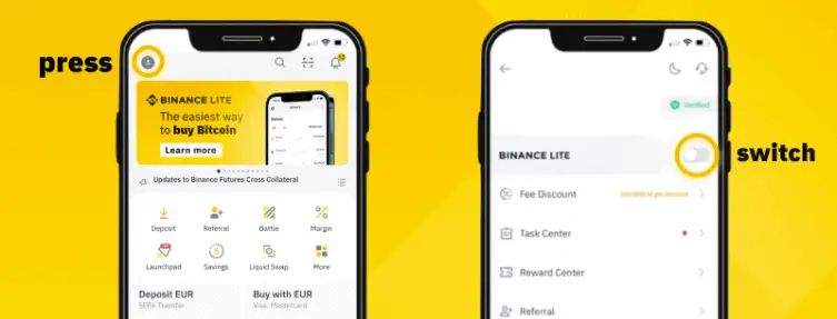 how to Switch between between Binance Lite & Binance Pro