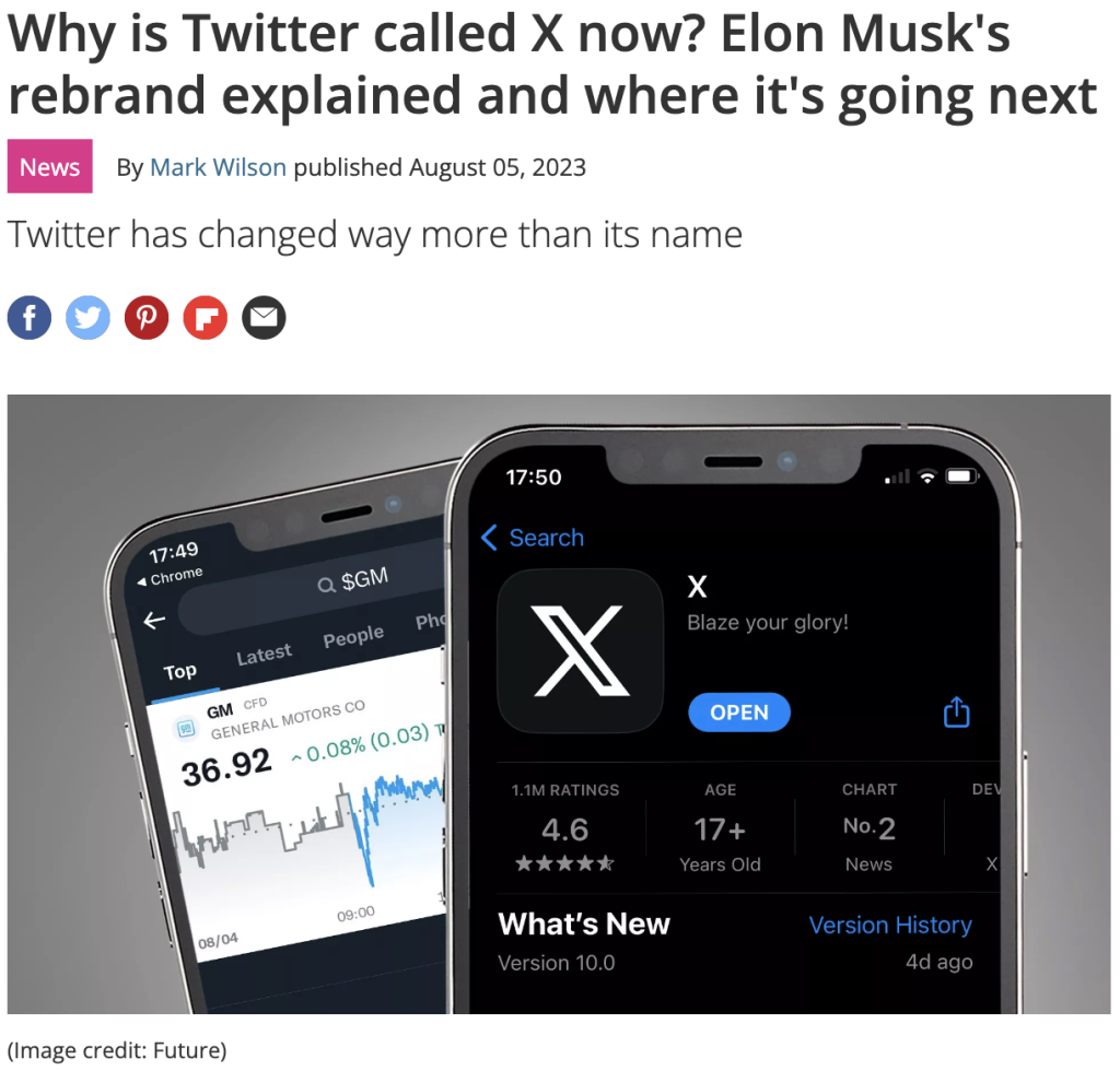 Twitter name change to X