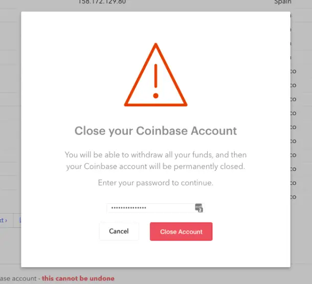 Confirm to Close Coinbase Account