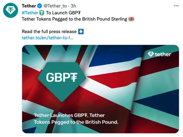 Tether Twitter Launch GBP₮