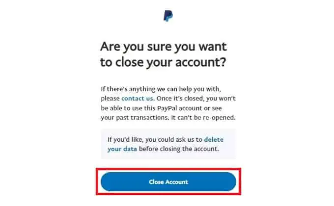 PayPal Account Closure Confirmation