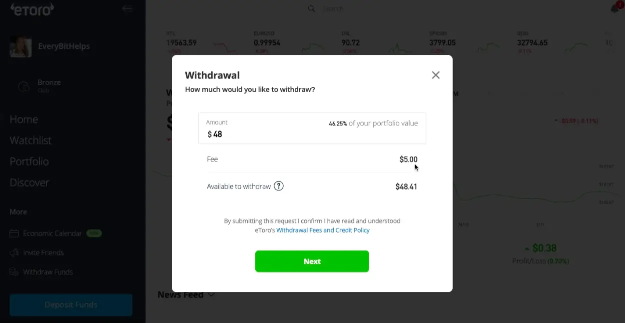 withdraw to bank account from eToro