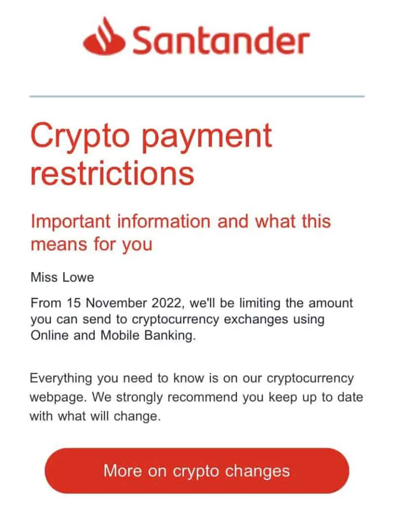 Santander crypto email UK