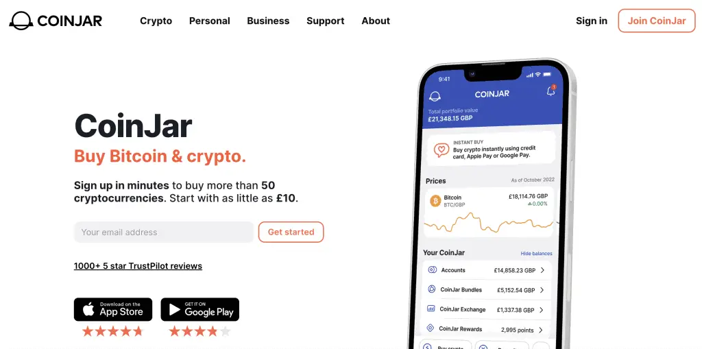 CoinJar homepage crypto exchange