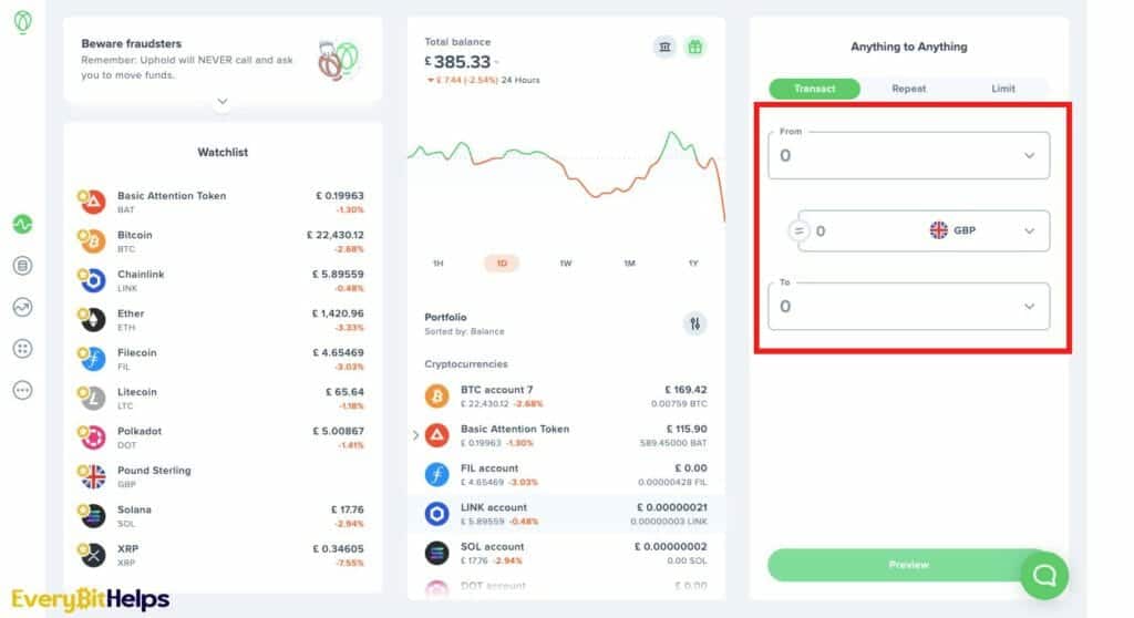 Withdrawing Money from Uphold