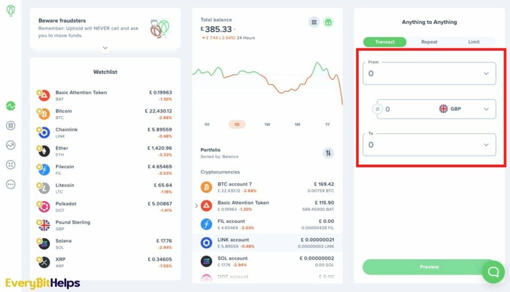 withdrawing crypto from uphold
