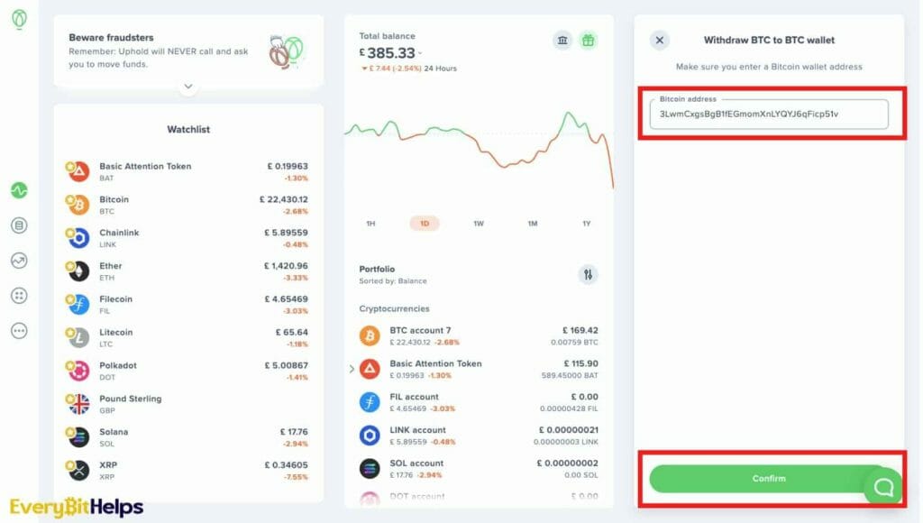 withdrawing crypto from uphold