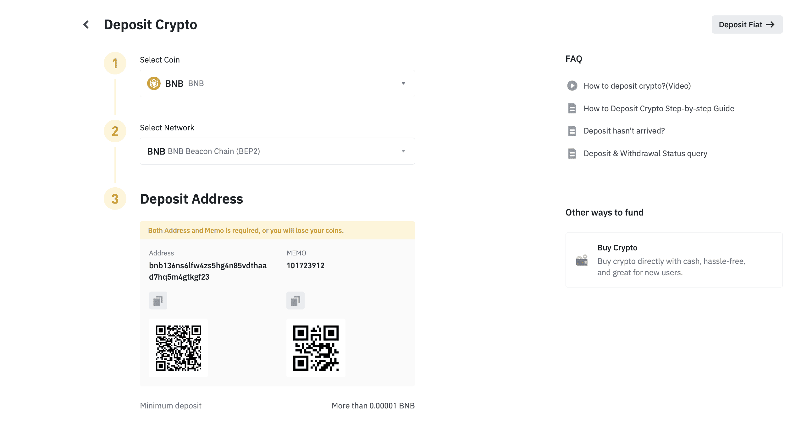 Copy the Binance Wallet address