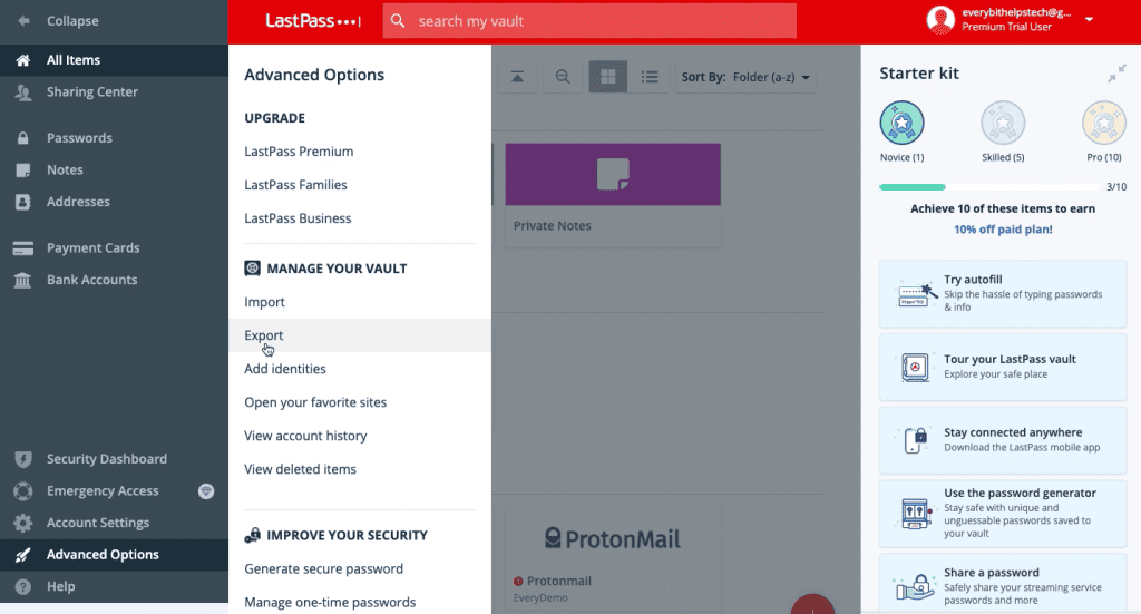 Exporting Passwords LastPass
